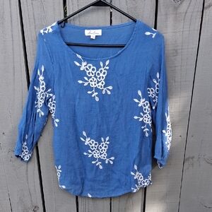 Blue Blouse with White Embroidery